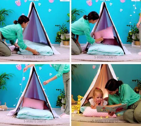 How to build a cozy cardboard tent for your kids Cardboard Tent, Big Cardboard Boxes, Neon Flex, Shoe Storage Solutions, Light Garland, Create And Craft, Diy Cardboard, Love Craft, Kids Boxing