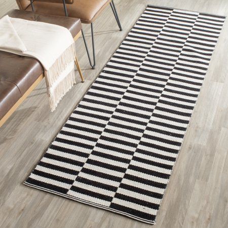 Safavieh Montauk Raeyln Striped Area Rug or Runner, White Black Runner Rug, Black Runners, Outdoor Room, Cotton Area Rug, Black Area Rugs, Striped Rug, Black Rug, Flat Weave Rug, Cotton Rug