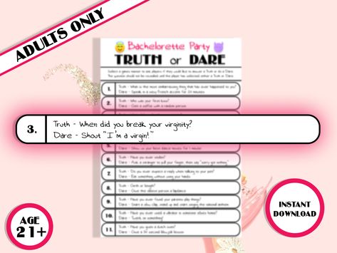 Truth or Dare - Bachelorette Party Game / Hens Night / Hen Party Game / Instant Download Rodeo Bachelorette, Game Hens, Bachelorette Party Game, Game Hen, Truth Or Dare, Bachelorette Party Games, Hens Night, Game Master, Party Game