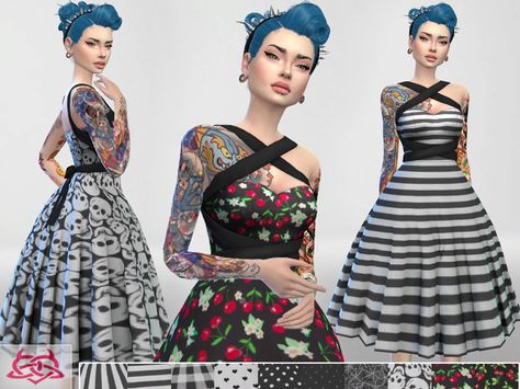 30 recolors  Mix of textures pin up and black and white  Found in TSR Category 'Sims 4 Female Everyday' Sims 4 Cc 50's, Sims 4 Rockabilly Cc, Sims 4 1950s Cc Clothes, Sims 4 Cc Nightwear, Sims 4 Pinup Cc, Sims 4 Rimings Dress, Sims4 Outfits, Sims Dresses, Sims4 Mod