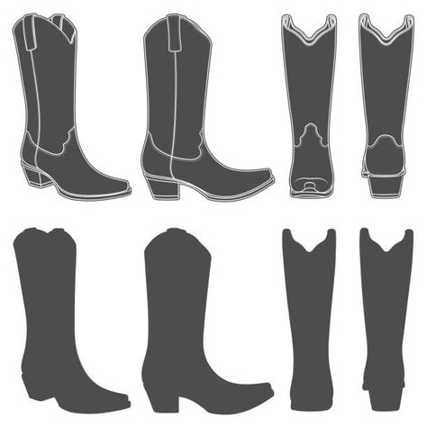 Cowboy Boots Drawing, Cowboy Draw, Doll Shoe Patterns, Cowboy Shoes, Bota Country, Dance Boots, Black And White Illustrations, Shoes Illustration, Horse Silhouette