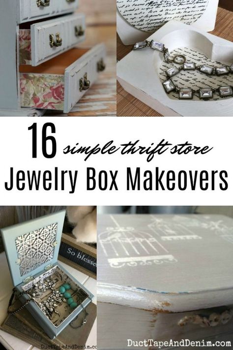 Thrift Store Jewelry, Jewerly Box Diy, Thrift Store Diy Projects, Box Makeover, Thrift Store Upcycle, Vintage Thrift Stores, Jewelry Box Makeover, Thrift Store Makeover, Thrift Store Diy