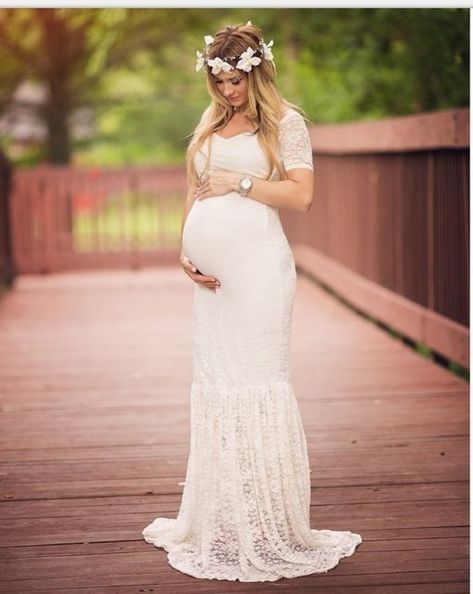 White Lace Maternity Dress, Lace Maternity Gown, Dress For Photoshoot, Maternity Dresses Photography, Maternity Photography Props, Lace Maternity Dress, Shower Style, Dresses For Pregnant Women, Maternity Gown