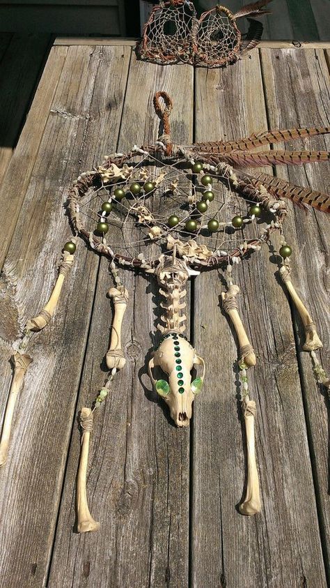 Bone Dream Catcher  Real Animal Bone Artwork  by FireStormBones: Animal Bone Projects, Raccoon Skull Art, Art With Animal Bones, Bone Diy Crafts, Deer Bone Art, Bone Windchimes, Bone Mobile, Bone Dream Catcher, Bone Artwork