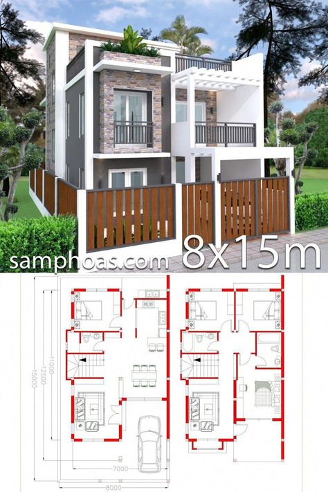 Images By Mariella Espinoza Adrianzen On Architecture 591 Two Story House Design, 2 Storey House Design, Pelan Rumah, Two Story House, Modern Small House Design, Duplex House Plans, Simple House Design, Casas The Sims 4, Home Design Floor Plans