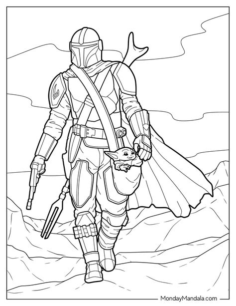 Star Wars Coloring Pages For Adults, Grogu Coloring Pages, Mandalorian Coloring Page, Star Wars Colouring, Star Wars Coloring Sheet, Mandalorian Tattoo, Star Wars Coloring Pages, Star Wars Coloring Book, Star Wars Coloring