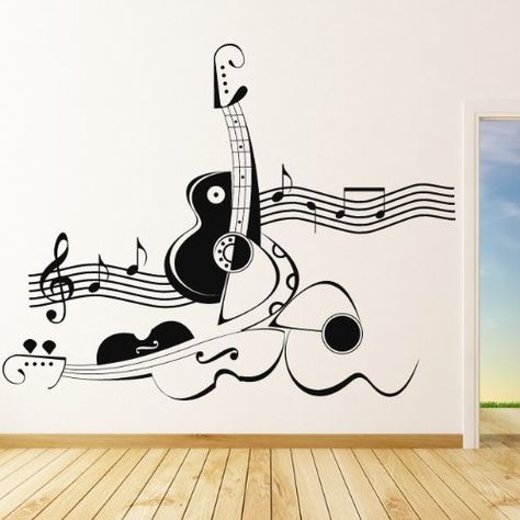 Wallpaper Musik, Pintu Interior, Instruments Music, Not Musik, Guitar Wall, Violin Music, Wall Paint Designs, Music Wall Art, Music Decor