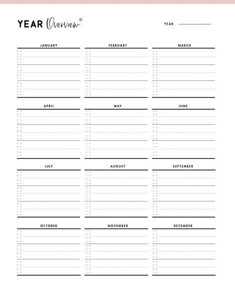 Yearly Goals Template Free Printable, Yearly Goals Template, Year Planner Template, Yearly Overview Printable, Year Plan Template, Business Planner Printables, Yearly Planner Printable, At A Glance Planner, Ipad Backgrounds