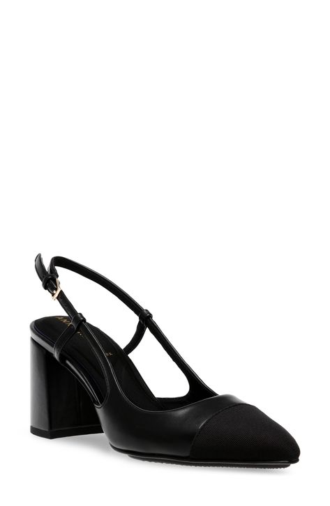 Steve Madden Maegan Pointed Toe Slingback Pump (Women) | Nordstrom Black Heels Winter Outfit, Work Heels Office Wear, Business Casual Shoes For Women, Black Pumps Outfit, Slingback Heels Outfit, Business Casual Shoes Women, Black Closed Toe Heels, Office Shoe, Job Outfits