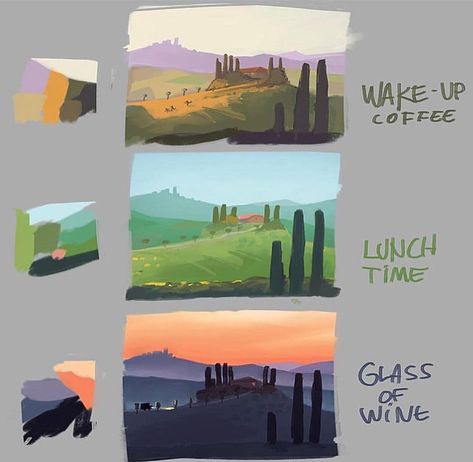 Concept Art Landscape, Environment Painting, Concept Art Tutorial, Color Script, Digital Painting Tutorials, Color Studies, Environment Concept Art, Drawing Tutorials, Environmental Art