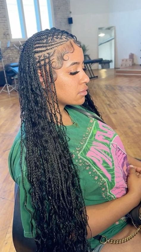 Braids Hair Ideas, Flip Over Fulani Braids, Stitch Braid, Hair Braid Designs, Wedding Guest Outfit Fall, Big Box Braids, Braid Inspiration, Bright Red Hair, Braid Hairstyle