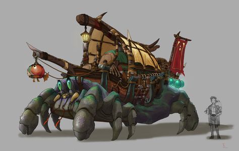 ArtStation - Viking Vehicle, yeonji Rhee Fantasy Vehicles Art, Dnd Vehicles, Fantasy Transportation, Fantasy Mounts, Fantasy Vehicles, Crab House, Creature Fantasy, Fantasy Beasts, 다크 판타지