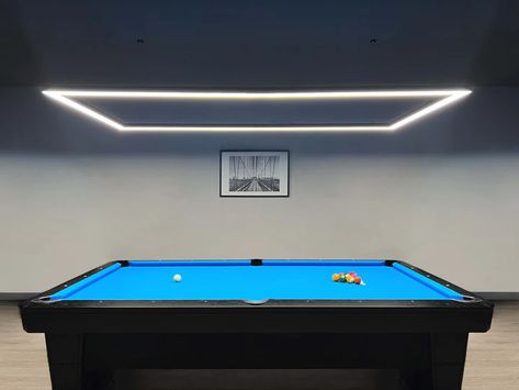 Professional LED Billiard Pool Table Light | Perimeter Modern Pool Table Lighting, Billiards Lighting, Diy Pool Table Light, Snooker Design, Pool Table Lighting Ideas, Modern Pool Table Lights, Diy Pool Table, Billiard Table Lights, Metal Pool