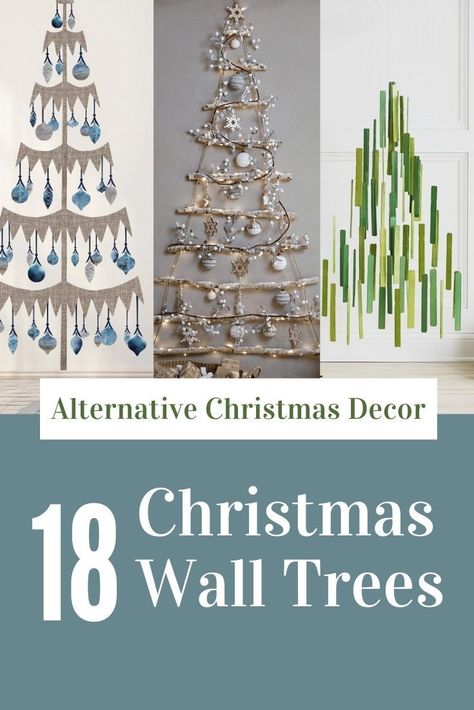 Try out these alternative Christmas tree ideas for your walls. It’s a perfect solution for tiny rooms. Saving you space during the holidays and saving you storage space in the offseason. #christmas #christmasdecor Christmas Wall Trees Ideas, Wall Hanging Christmas Tree Ideas, Fake Christmas Tree On Wall, Christmas Decor For Tiny Spaces, Diy Christmas Tree Wall Art, Christmas Decorations Small Spaces, No Space Christmas Tree Ideas, Christmas Tree Against Wall, Flat Wall Christmas Tree Diy