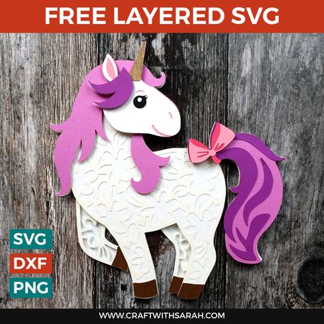 Cricut Animals, Unicorn Craft, Free Svgs, Bow Template, Cricut Tips, Unicorn Svg, Unicorn Face, Unicorn Theme, Layered Svg