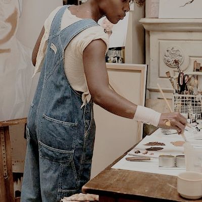 Black Woman Overalls, Woman Aesthetic Painting, Artist Overalls, Women Construction, Black Woman Aesthetic, Painters Overalls, Overalls Black, Woman Aesthetic, Overalls Fashion