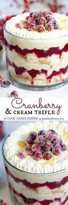 This easy Cranberry Trifle features soft cake layered with sweet tart cranberries and homemade custard. This beautiful dessert is perfect for any time of year! Cranberry Trifle, Winter Sweets, Trifle Recipes, Weight Watcher Desserts, Cheesecake Trifle, Cranberry Cheesecake, Dessert Oreo, Soft Cake, Homemade Custard