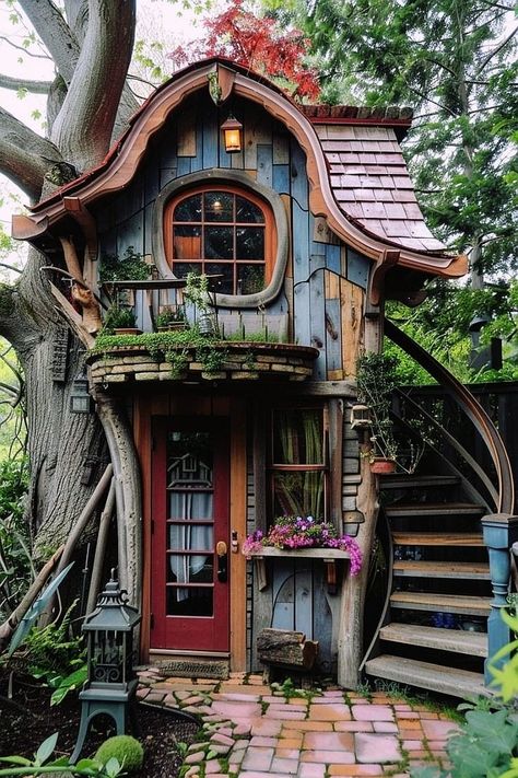 Whimsical Treehouse, Level Garden, Fairytale Houses, Garden Shed Ideas, Shed Ideas, Cool Tree Houses, Fairytale Cottage, Unusual Homes, Backyard Sheds