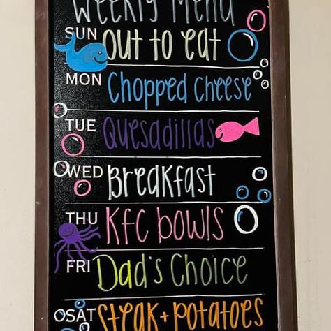 Weekly Menu Board Diy, Chalk Menu Board Ideas, Spring Chalkboard Art, Menu Board Diy, Weekly Menu Boards, Chalk Menu, Spring Chalkboard, Easy Toddler Meals, Chalkboard Ideas