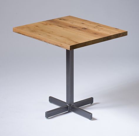 X-Base Cafe Table - Urban Evolutions Cafe Chairs And Tables, Restaurant Seating Design, Café Table, Cafeteria Table, Wood Cafe, Industrial Cafe, Recycled Metal Art, Wood Table Design, Restaurant Seating