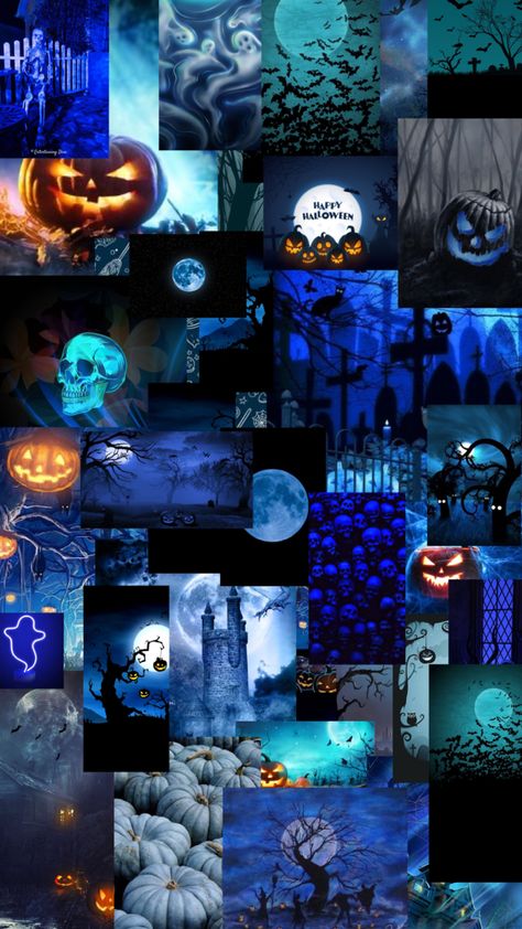 Blue halloween wallpaper Light Blue Halloween Aesthetic, Halloween Blue Aesthetic, Blue Fall Wallpaper Iphone, Halloween Wallpaper Blue, Blue Halloween Wallpaper, Blue Halloween Aesthetic, Spooky Wallpapers, Halloween Widget, College Wallpaper