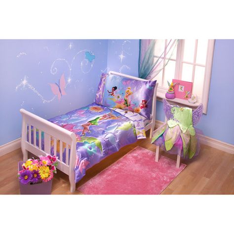 Hailey wants a "tinker-bell" room Tinker Bell Room, Tinkerbell Bedroom, Bedding Toddler, Fairy Bedroom, Fairy Room, Kids Bedroom Inspiration, Toddler Bed Set, Cute Bedding, Kid Room