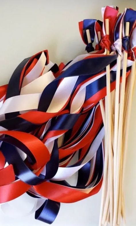 Red White Blue Wedding, Fourth Of July Wedding, Americana Wedding, Wedding Wand, July 4th Wedding, Homecoming Decorations, Bubble Birthday Parties, Ribbon Streamers, Patriotic Wedding