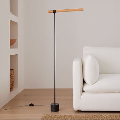 Linear Wood LED Floor Lamp | West Elm Mid Century Modern Floor Lamp, Modern Standing Lamps, Tower Light, Floor Lamp With Shelves, Wood Floor Lamp, Floor Lamps Living Room, Indoor Lighting Fixtures, Contemporary Floor Lamps, Led Floor