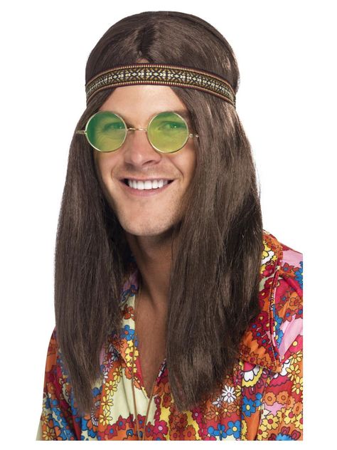 Hippie Kit - Brown wig, with Headband, Specs & Necklace Hippie Carnaval, 60s Fancy Dress, Hippy Fancy Dress, Hippie Sunglasses, Hippie Men, Men Costume, Hippie Accessories, 60s Look, 60s Hippie