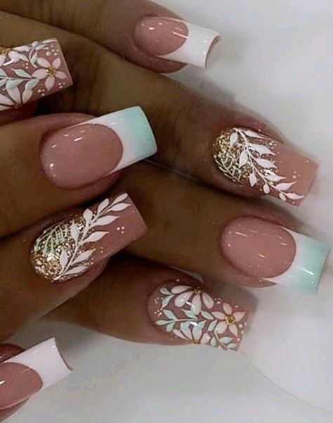 Nail Art Blanc, Square French, Ombre Glitter, Fancy Nails Designs, Glamour Nails, Nails Design With Rhinestones, Pretty Nail Art Designs, Color Nails, Nail Swag