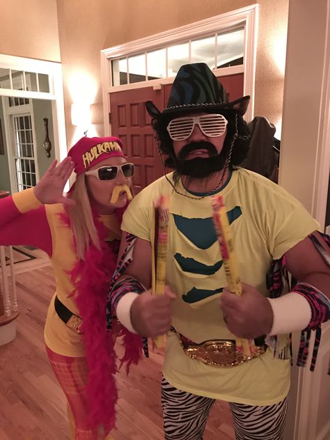 Hill Hogan Costume Women, 50s Halloween Costume Couple, 80s And 90s Costume Ideas, Couples 80s Costumes, Hulk Hogan And Macho Man Costume, 80s Movie Halloween Costume, 80s Halloween Costumes Couples, Womens Halloween Costume Ideas Unique, 80s Cartoon Costumes