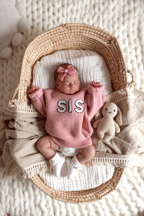 For the sweetest Sister! These cozy knit sweaters are perfectly oversized and made from 100% sheep wool. Announcement Pictures, Baby Aesthetic, Baby Announcement Pictures, Baby Moses, Baby Moses Basket, Winter Baby Clothes, Cozy Knit Sweater, Moses Basket, Knit Sweaters