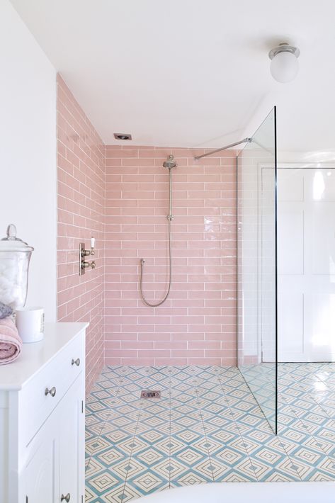 5 fabulous pink bathroom tile ideas that nail 2021's biggest interior trend | Real Homes Pink Bathroom Tiles, Pink Tiles, Upstairs Bathrooms, Girls Bathroom, Pink Bathroom, Bathroom Renos, House Bathroom, Shower Room, Beautiful Bathrooms