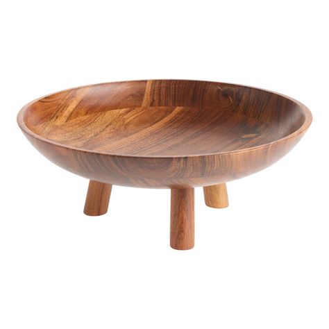 Dark Brown Acacia Wood Shallow Footed Serving Bowl by World Market Wood Serving Bowl, Wooden Salad Bowl, Wood Platter, Wooden Bowl, Work Inspiration, Salad Bowl, Facade House, Wooden Bowls, World Market