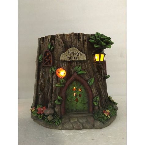 Tree Trunk House Fairy Garden Tree Trunk House, Solar Fairy House, Clay Tree, Fairy Garden Ideas, Clay Fairy, Clay Fairy House, Garden Houses, Clay Fairies, Solar Led Lights