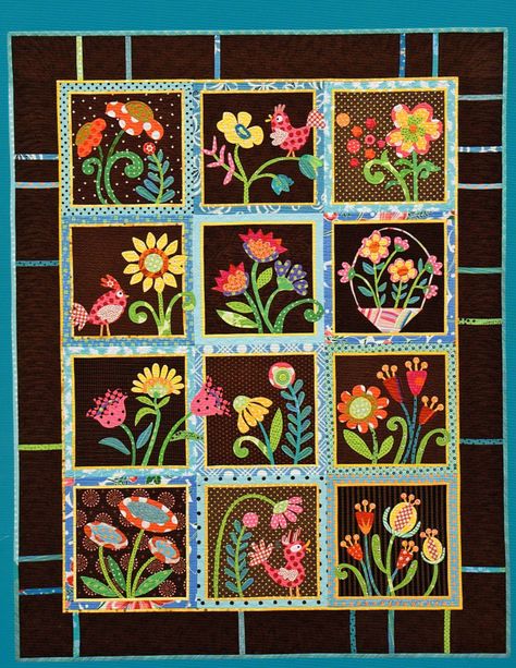 such a playful quilt design Appliqué Birds, Fire Quilt, Modern Applique, Applique Template, Flowers Quilt, Wool Appliqué, Nancy Zieman, Flower Quilts, Wool Quilts