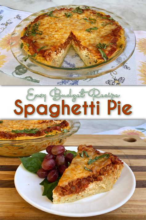 Spaghetti pie is a cozy, satisfying meal the whole family will love, time after time. Quick and budget-friendly, this easy-to-make recipe is perfect for weeknights, or for when you need a dependable, low-stress dinner to serve to company. #easyrecipes #easymeals #budgetrecipe #budgetmeal Spaghetti Pie Recipe, Spaghetti Pie Recipe Easy, Mexican Pasta Recipes, Spaghetti Pie Recipes, Spaghetti Pie, Easy Spaghetti, Spaghetti Casserole, Classic Apple Pie, Heirloom Recipes