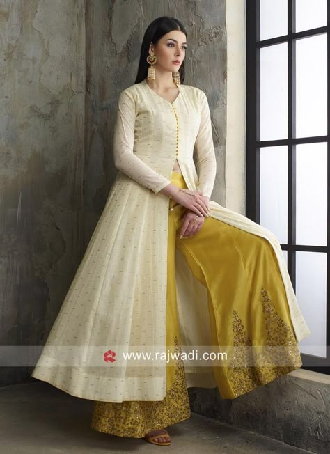 Indowestern Outfits With Plazo, Indowestern Kurta Women, Kurti Plazzo Designs Party Wear, Woman Western Outfits, Anarkali With Palazzo, Plazo Suit Design, Plazo Dress, Plazzo Dress, Indowestern Outfits