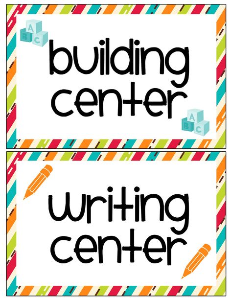 Writing Center Signs Free Printable, Preschool Classroom Centers, Preschool Classroom Labels, Classroom Labels Printables, Classroom Center Signs, Writing Center Kindergarten, Library Centers, Classroom Supplies Labels, Organized Teacher