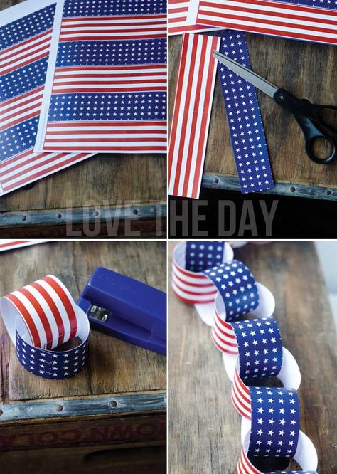 4th Of July Crafts For Kids:: A Patriotic Paper Chain FREE PRINTABLE & Tutorial Party In The Usa Crafts For Kids, Party In The Usa Birthday Theme, 4th Of July Paper Crafts, Memorial Day Crafts Using Paper Plates, Children’s Church 4th Of July, Deployment Party, Labor Day Crafts, Paper Chains, Patriotic Party