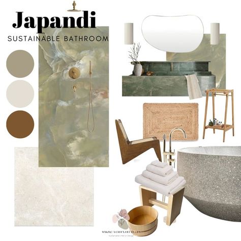 Japandi Bathroom Mood Board Japandi Style Bathroom, Japandi Style Interior, Japandi Style Interior Design, Japandi Bathroom Design, Japandi Apartment, Bathroom Mood Board, Japandi Bathroom, Japandi Home Decor, Contemporary Mediterranean