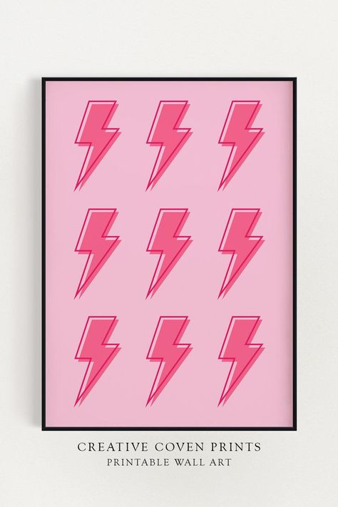 Lightning Art, Y2k Art, Girly Wall Art, Trendy Art, Lightning Bolt, Colorful Wall Art, Dorm Room Decor, Diy Wall Art, Dorm Decorations