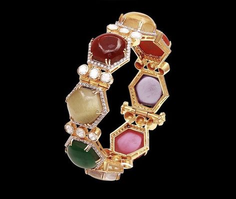 Navratan Bracelet For Women, Navratan Bracelet, Navaratna Bangles, Navaratna Jewellery, Mangal Sutra, Diamond Necklace Designs, Polki Jewellery, Bangles Jewelry Designs, Gate Design