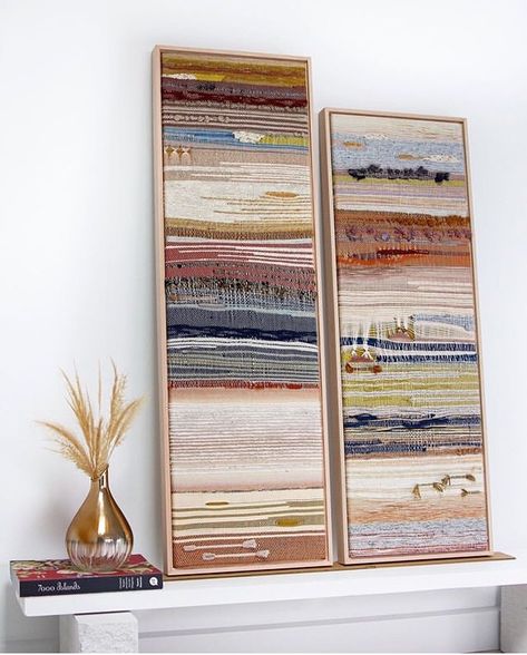 Crossing Threads, Weaving Loom Projects, Weaving Wall Hanging, Tasmanian Oak, Woven Wall Art, Textile Fiber Art, Weaving Projects, Sari Silk, Woven Wall Hanging