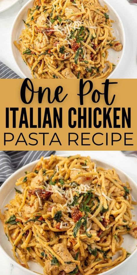 One Pot Healthy Pasta Recipes, One Pot Chicken Pasta Easy Dinners, Chicken Italiano Recipe, Italian Chicken And Noodles, Italian Chicken And Pasta Recipes, Low Fat Chicken Pasta Recipes, Chicken Pasta Recipes Easy Quick Dinner One Pot Meals, Light Chicken Pasta Recipes, Easy Italian Chicken Recipes