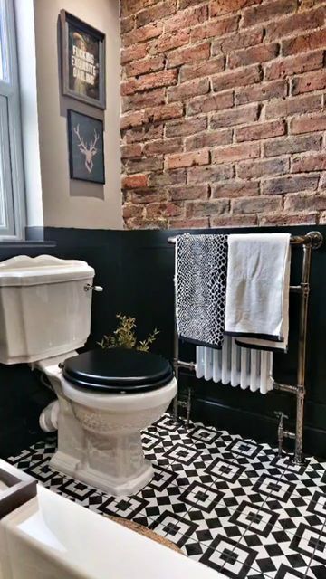 Exposed Brick Bathroom, Eclectic Bathroom Decor, Brick Bathroom, Victorian Style Bathroom, Outside Toilet, Cloakroom Toilet, Eclectic Bathroom, Downstairs Loo, Cottage Inspiration