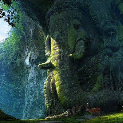 Location Inspiration, Vedic Art, Ganesha Art, Fantasy Setting, Fantasy Places, Matte Painting, Fantasy Art Landscapes, God Illustrations, Visual Development