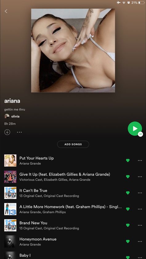 Spotify Playlist Names About Her, Nom Playlist Spotify, Creative Spotify Playlist Names, Ariana Grande Playlist Name Ideas, Ariana Grande Playlist, Put Your Hearts Up, Graham Phillips, Ariana Grande Victorious, Victorious Cast