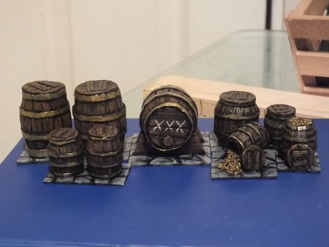 Dungeon Environment, Barrels Diy, Fantasy Dungeon, Wooden Barrels, Miniature Stuff, Warhammer Terrain, Beer Barrel, Diy Doll Miniatures, Halloween Miniatures