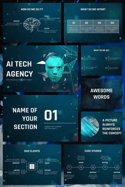 Robots and computers have taken the world. For an AI agency, this template is ideal for presenting technology products and services. It has different layouts to choose from. presentation design/presentation layout/presentation background/presentation template free/presentation template minimalist/presentation board design/concept/architecture/powerpoint background design aesthetic/vintage/inspiration/ideas/illustration/abstract/slide designs/tips/bundles Computer Presentation Background, Powerpoint Background Design Technology, Futuristic Powerpoint Design, Table Design Powerpoint, Futuristic Presentation Design, Technology Presentation Design, Technology Aesthetic Design, Cool Presentation Design, Product Presentation Design